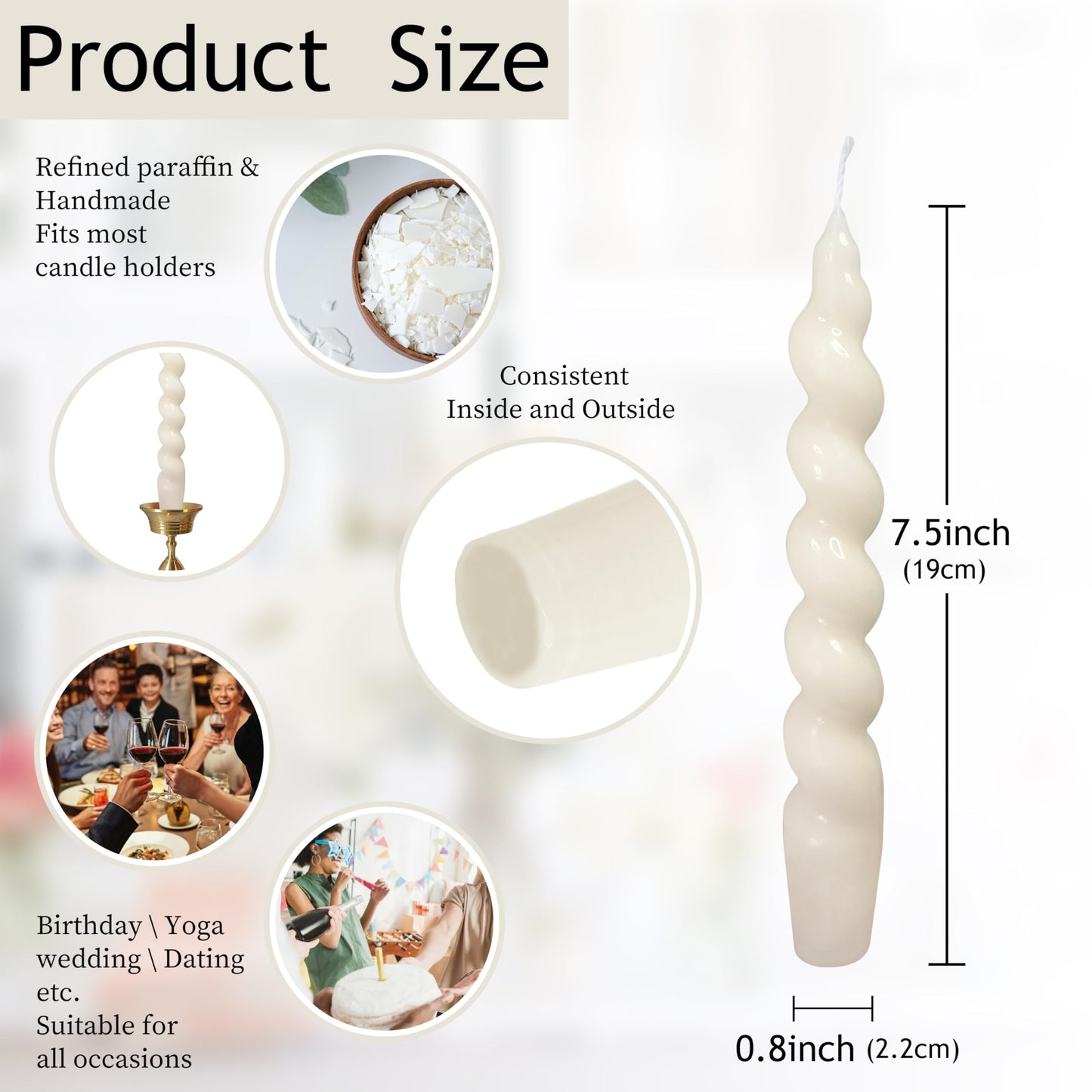 Spiral Taper Candles Stick Curve Unscented White Dinner Candle Twisted Candlesticks for Wedding Home Decor Holiday Relaxation Ambiance & Special Occasions
