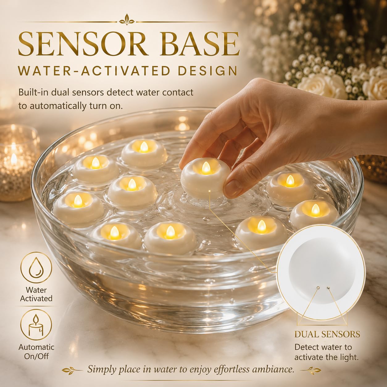 24 Pack 2.3” Flameless LED Floating Candles, Water-Activated Battery Operated Floating Candle with180+ Hours Runtime for Cylindrical Vase, Pool, Fountain - Ideal for Wedding, Party Decoration