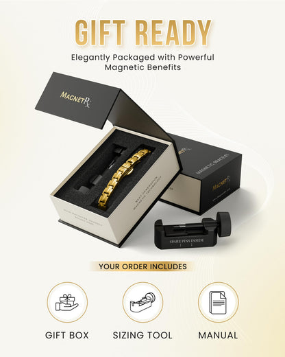 MagnetRX® Magnetic Bracelets for Women - EllipseMAX 5X Strength 5,000 Gauss Magnets - Designed in USA & PATENT PENDING - Premium Titanium Womens Magnetic Bracelet & Adjustable Length (Gold)