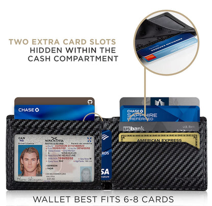 SERMAN BRANDS Mens Slim Bifold Wallet RFID Blocking Minimalist Front Pocket Full Grain Leather Wallets for Men - Thin & Stylish (Modern Black Elite)