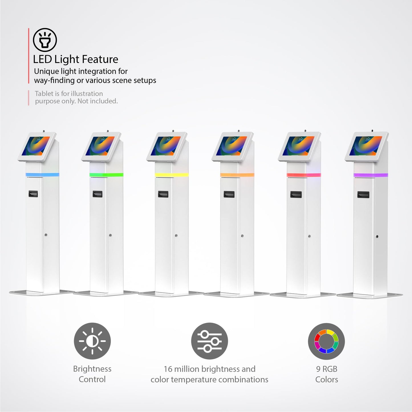 Deluxe Kiosk Floor Stand – Interactive Kiosk Floor Stand with Premium Tablet Enclosure, LED Light and Printer Compartment - for iPad, Galaxy & More Tablets - (PAD-IKPS)