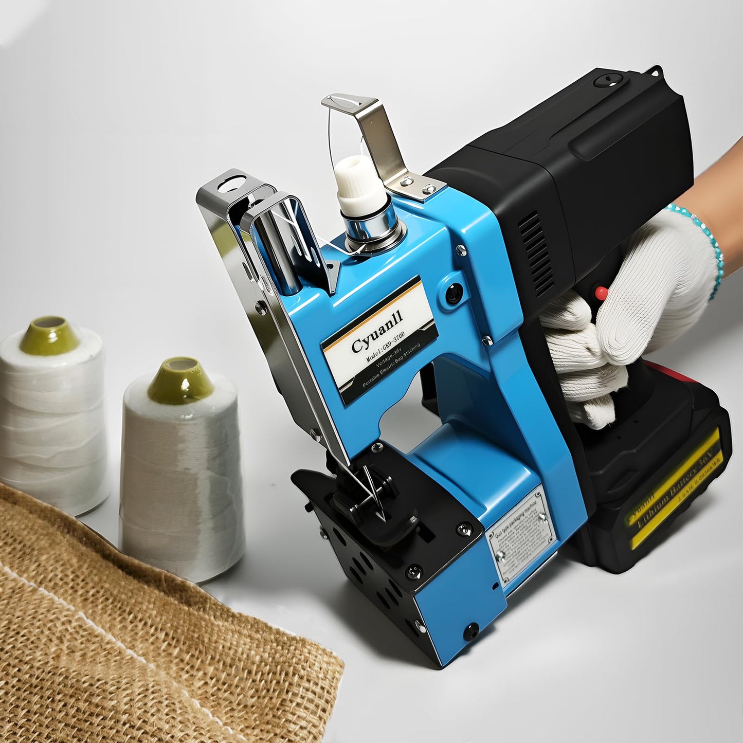 Bag Sewing Machine-Portable Battery Handheld Cordless Bag Sewing Machine,Automatic Bag Stitcher With Thread for Burlap Sack, Canvas,Feed Sacks,Rice Bags,Jute Bags,Seed Bags(Machine+1 battery)-Blue