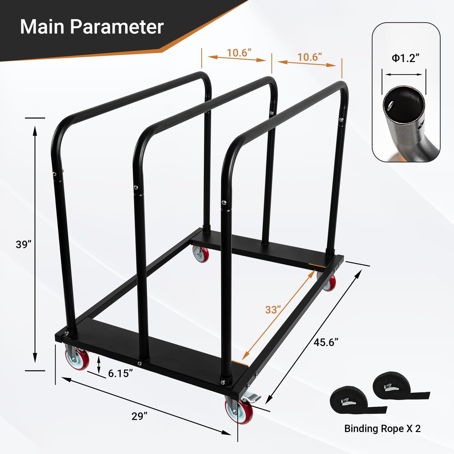 Eastrexon Steel Panel Truck, Drywall Cart w/ 5” PU Swivel Wheels, Heavy-Duty Panel Dolly Cart w/ 1800 LBS Capacity, for Handling Wall Panel/Lumber/Folding Table/Sheetrock， 45.6" L x 29" W x 39" H