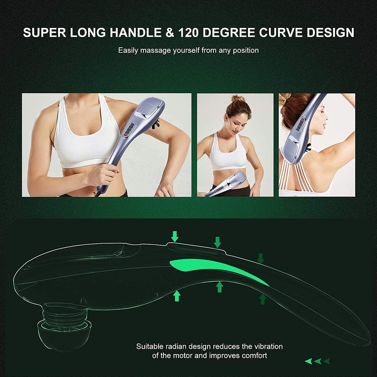 MEGAWISE Handheld Back Massager | Deep Tissue Percussion Massage for Back, Neck, Shoulders, Waist and Legs (Cordless Silver)