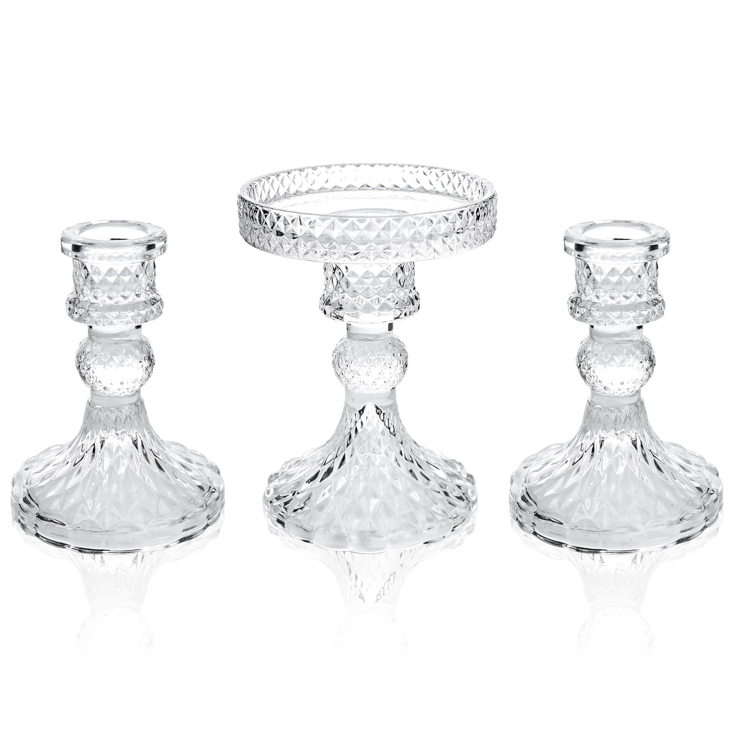 Unity Candle Holder - Glass Candle Holders for Pillar Candles Taper Candles, Glass Candlestick Holders Set of 3, Decorative Clear Glass Candlestick Holder for Wedding Table Dinning Church Centerpiece