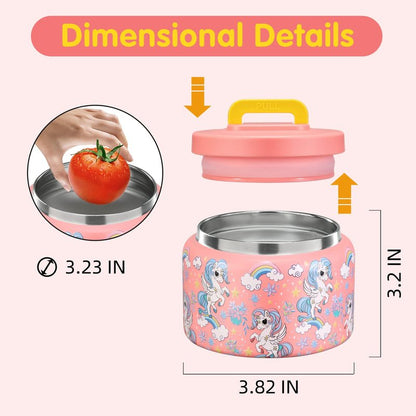 JXXM 8 Oz Thermo Food Jar for Hot & Cold Food for Kids, Insulated Lunch Containers Hot Food Jar,Leak-Proof Vacuum Stainless Steel Wide Mouth Lunch Soup Thermo for School (PINK-Unicorn)