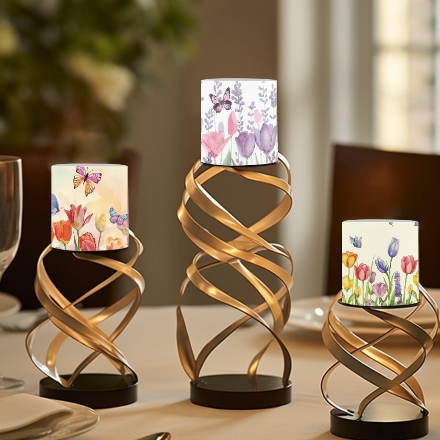 NETILGEN Tulips Flolwer Butterfly 4 Packs Decorative Flameless Candles 3 inch LED Pillar Candles with Remote Timer Control Battery Operated Color Changing Candles