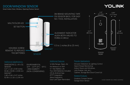 YoLink LoRa Smart Door & Window Sensor: Up to 1/4 Mile Open-Air Range, Door Left-Open Reminders, up to 5 Year Battery Life, Alexa, IFTTT, Home Assistant, Home Security, Hub Required