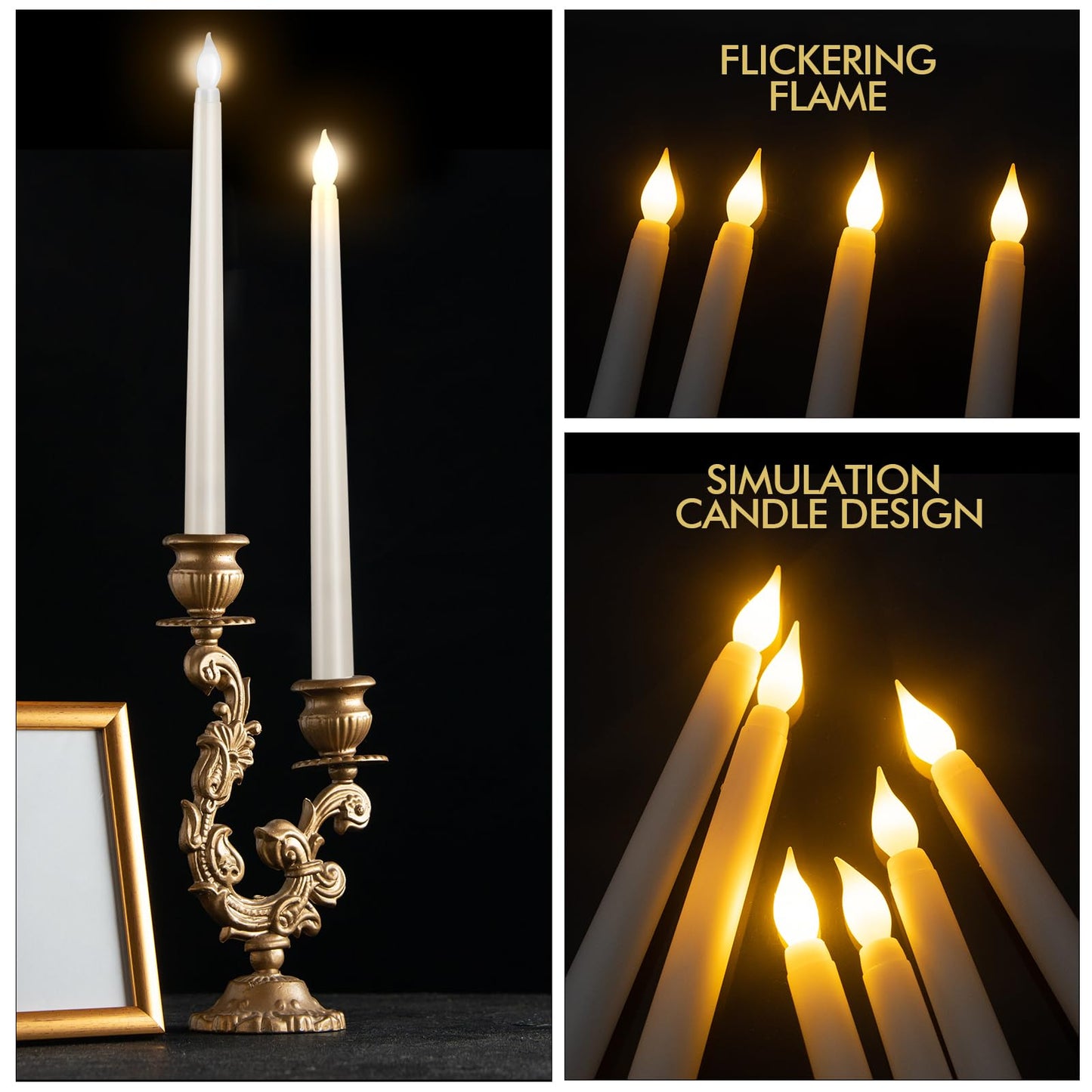 Bazayona 48pcs Flameless Flickering LED Taper Candles Bulk Battery Operated Candles for Christmas Halloween Birthday Wedding Party, (Ivory, 11 inch, 48pcs)