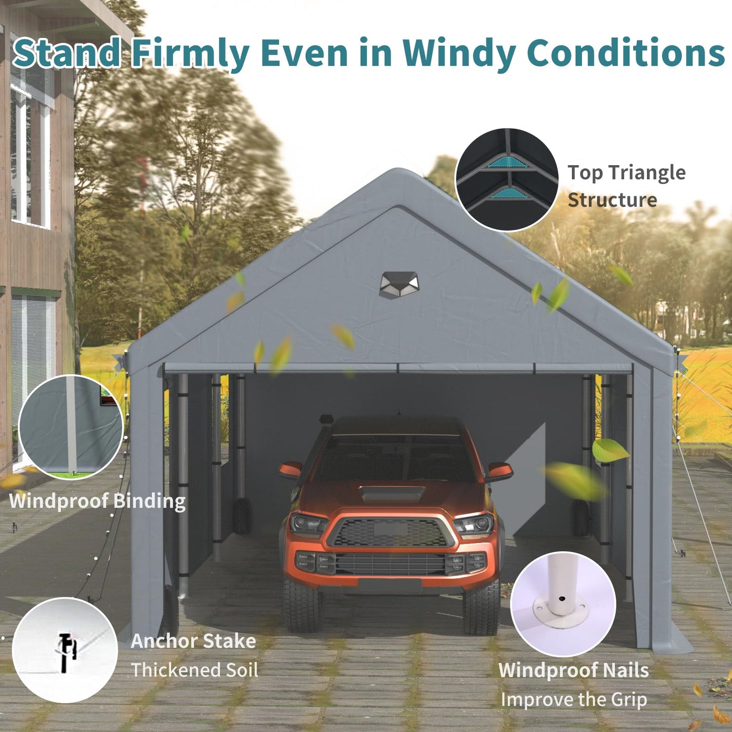 12x20FT Heavy Duty Carport Canopy,Extra Large Portable Car Tent Garage with Roll-up Windows and All-Season Tarp Cover,Removable Roof&Side Wall for Car,SUV,Boats