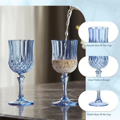 HTTBEIZI 7OZ Plastic Wine Glasses, Reusable Vintage Goblets Unbreakable Drinking Glasses Crystal Water Cups Champagne for Wedding, Parties, Mother's Day (24, Blue)