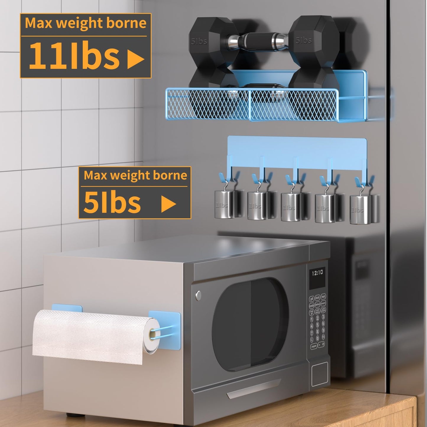Magnetic Spice Rack for Refrigerator, 6 Pack 100% Metal Strong Magnet Shelf, Space Saving Spice Organizer, Home Kitchen Laundry Room Storage Organization W/ Paper Towel Holder, Utensils Racks (Grey)