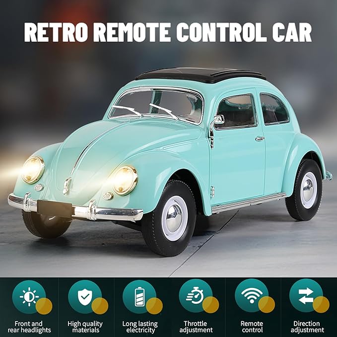 Remote Control Car 1:16 Scale Classic Beetle 1950 Model Toys Car for Teens 2.4GHz 4CH RC Car Rear Wheel Drive with LED Ligjhts and Rechargeable Battery Birthday for Teens Adults