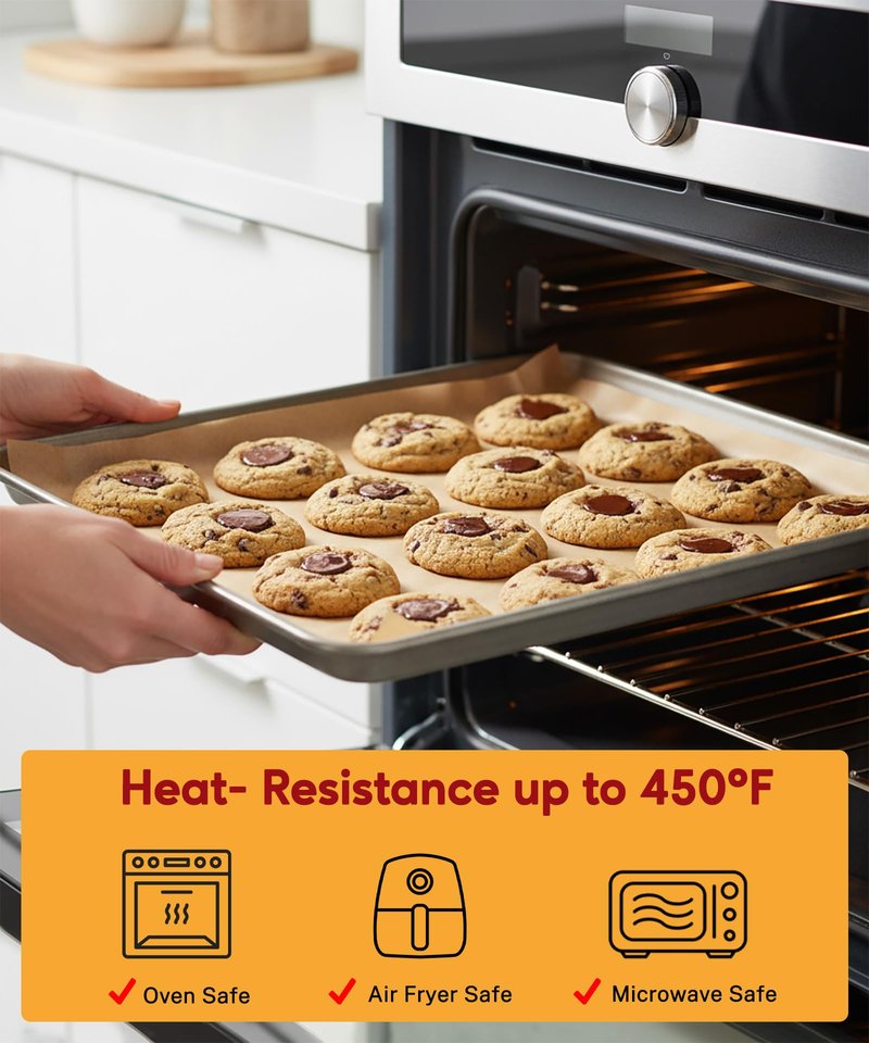 GENLGE 300 Sq. Ft Unbleached Parchment Paper Roll – 12" x 300 ft, Non-Stick Brown Baking Parchment Paper, Heavy Duty for Oven, Air Fryer & Grilling