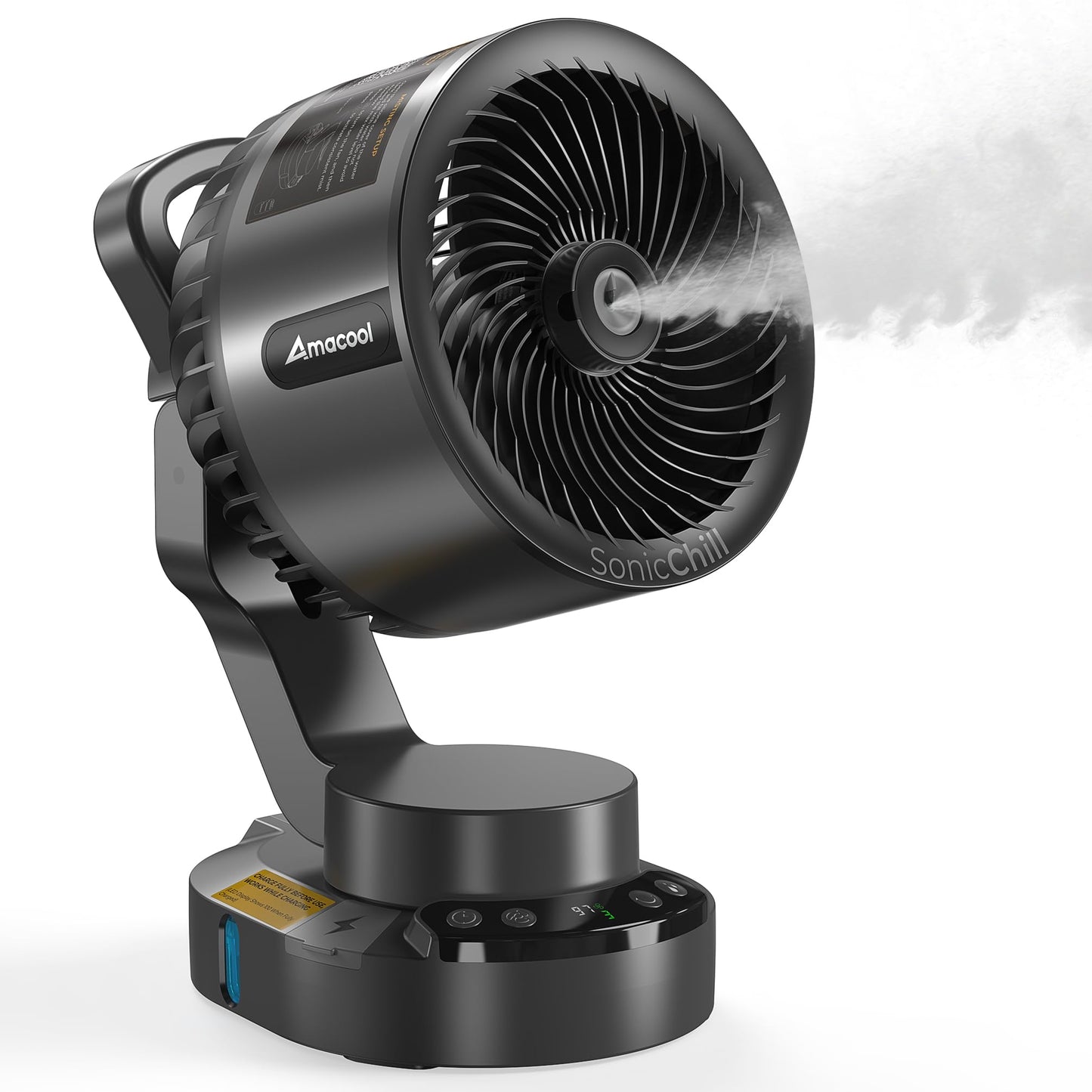 SonicChill Portable Misting Fan with VacAero FineMist, 75H Max Runtime, 600ml Tank, Instant Cools 10°F at 5ft, 90°Auto Sweep & Manual Tilt, Indoor Outdoor Garage RV Tailgating Stadium Beach Essentials