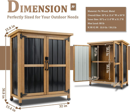 PetsCosset Weatherproof Outdoor Storage Cabinet - Lockable Wood & Metal Garden Shed for Tools & Pool Accessories