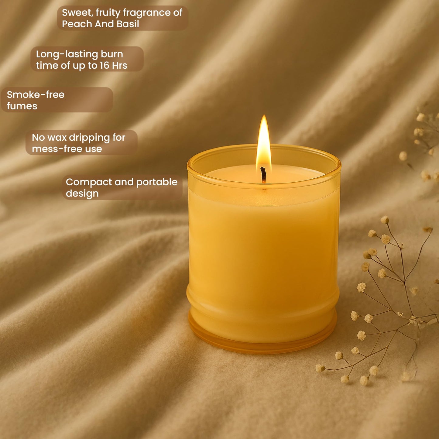 Lifescapes Scented Glass Candle - Peach & Basil, 160g | 28 Hours Approximate Burn Time | Premium Tumbler Design for Home Decor and Relaxation