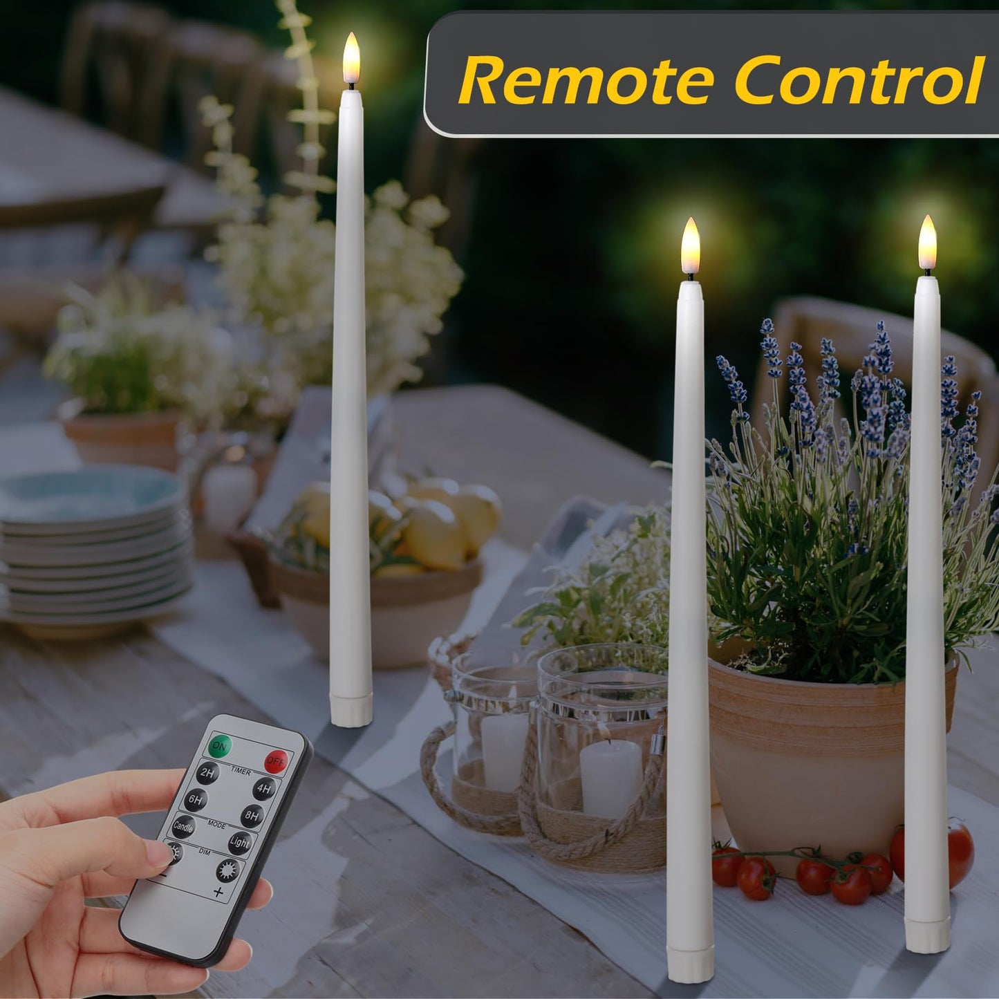 Tuanse 20 Pcs Flickering Flameless Taper Candles Bulk LED Battery Operated Realistic Flame Effect with Remote & Timer Safe No Fire Wax Drip Candles for Wedding Church Home Decor (12.4",White)