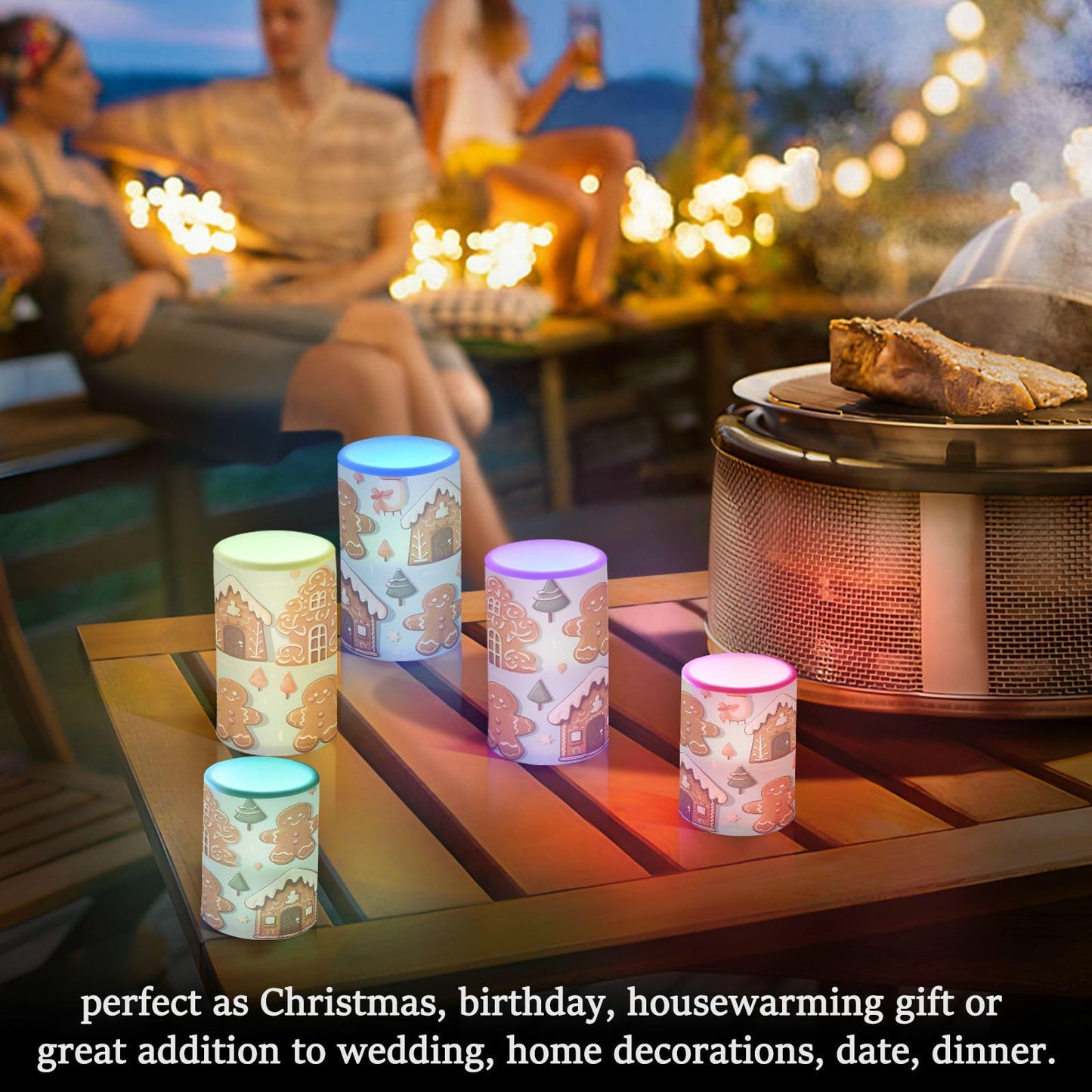 ALAZA Christmas Gingerbread House Flickering Flameless Candles Battery Operated with Remote Timer,Tea Light Candles LED Pillar Votive Candles Set of 2 for Outdoor Indoor Decorations