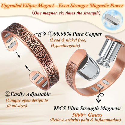 Cigmag Copper Bracelet for Men, with Powerful 9X 5000 Gauss Magnets, Adjustable Solid Pure Copper (Celtic Knot 1)