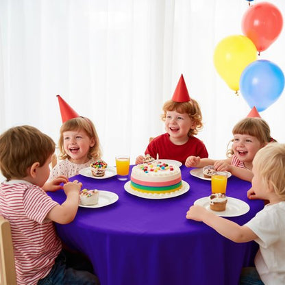 JHDZDHY 10 Pack Premium Disposable Plastic Tablecloth 84" Round Table Cover for Birthdays Weddings Christmas Anniversary Buffet Table (Purple)