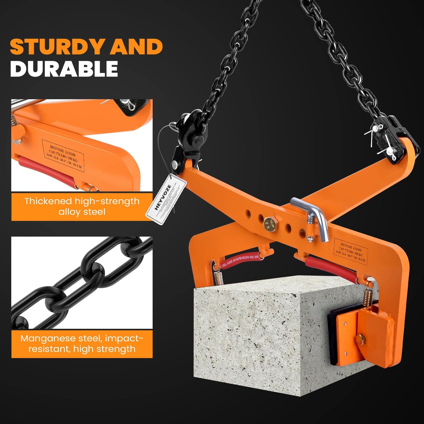 HEYVOZE 772 lbs Granite Slab Lifting Clamp, Adjustable Range: 11.8"-20.1", Heavy Duty Stone Lifting Clamps for Carrying and Vertical Transport of Marble, Concrete Blocks, Slate Sheets, Curb Stones