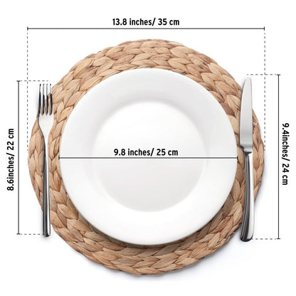 6 Pack, Round Woven Placemats, Natural Water Hyacinth Wicker Place mats, Braided Straw Table Mats, Charger Plates for Dining Table, Fall, Thanksgiving, Christmas (13.8 inch)
