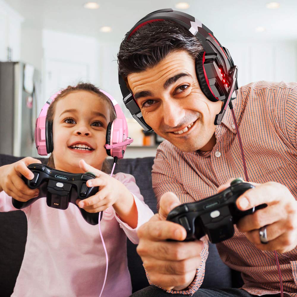 BENGOO Stereo Pro Gaming Headset for PS4, PC, Xbox One Controller, Noise Cancelling Over Ear Headphones with Mic, LED Light, Bass Surround, Soft Memory Earmuffs for Laptop Mac Wii Accessory Kits