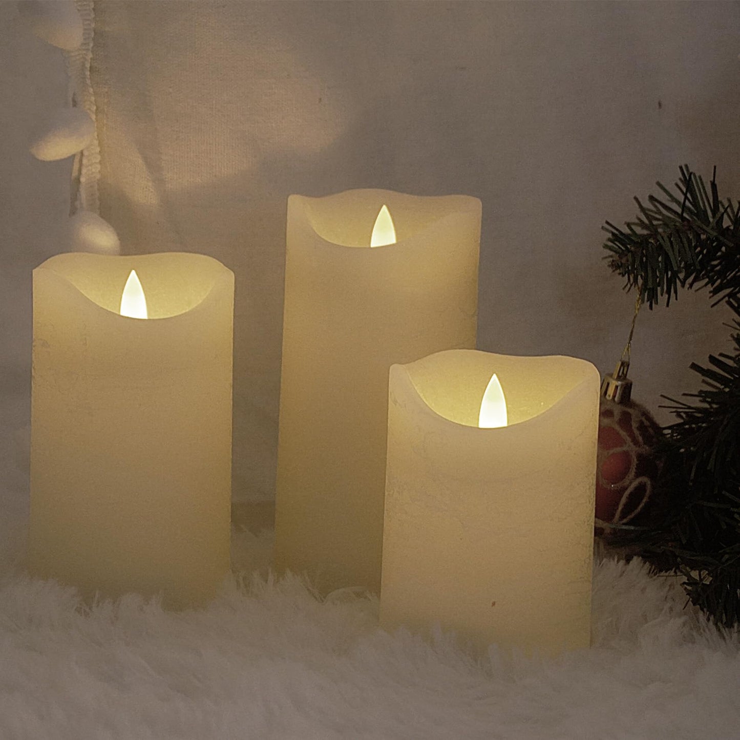 EZiKitchen Flameless Candles Flickering Set of 3 (D 3’’ x H 4’’ 5’’ 6’’) Real Wax Battery Operated LED Candle with Timer Home Decorative Pillar Lights,Wedding Party Events Decor,White