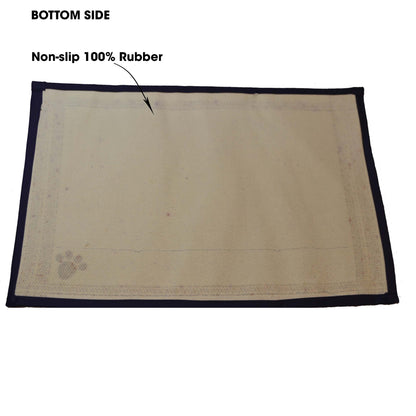 PetRageous 16025 Mattress Ticking Drink Tapestry Dog and Cat Non-Skid Machine Washable Mat for Pet Feeding Areas with Rubber Backing 13-Inch by 19-Inch for Dogs and Cats, Blue