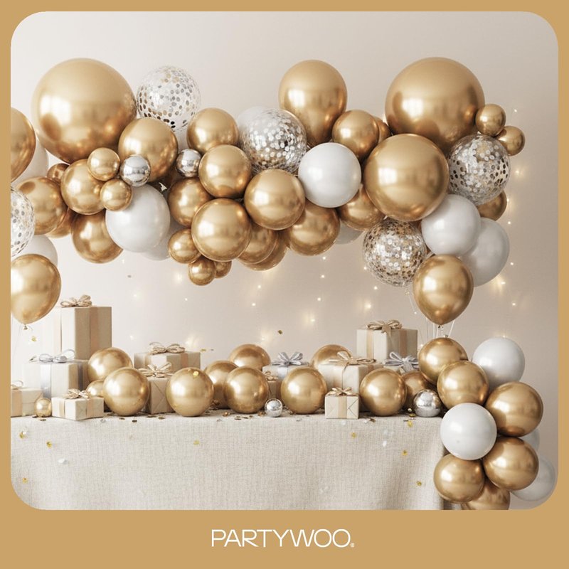 PartyWoo Metallic Gold Balloons 140pcs Different Sizes of 18 12 10 5 Inch Chrome Gold Balloon Arch Kit Garland for Birthday Graduation Baby Shower Wedding Bachelorette Party Decorations Gold-G127
