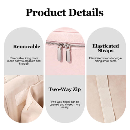 idoltimes Cosmetic Case, Leather Makeup Bag, Portable Handheld Makeup Case, Detachable Compartments