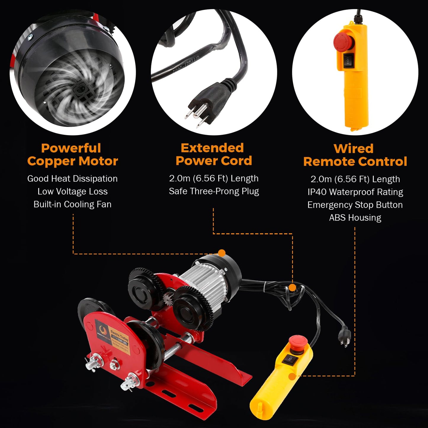 BEAMNOVA Lifting Chains with Adjuster Hooks, 5/16 Inch x 10 Ft, 7000lbs / 3.18 Tons + 1 Ton Electric Hoist Trolley for I-Beam