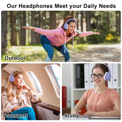 JOMILIN B9 Wireless Headphones Over-Ear, 60 Hours Playtime Lightweight Folding Hi-fi Stereo Bass Bluetooth Headset with Mic, Volume Control Headphones for iPad/Travel/Tablet/PC (Purple)