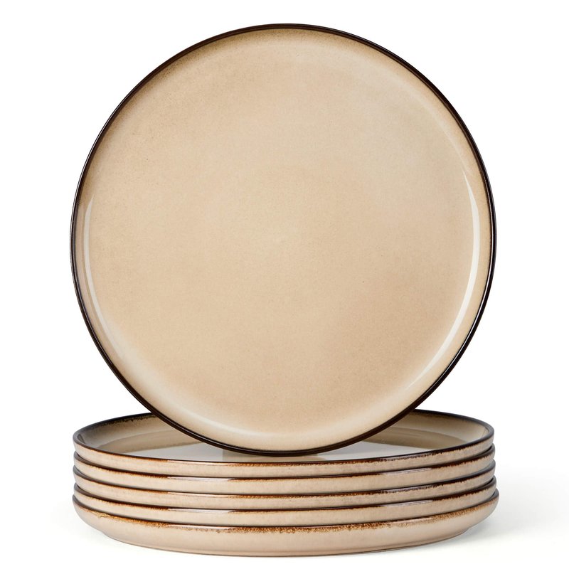 Herogo Ceramic 10.43 Inch Dinner Plates Set of 6, Stoneware Dinnerware Plate Set, Double Reactive Glaze Large Dinnerware Plates for Kitchen, Microwave, Oven & Dishwasher Safe, Cream Khaki