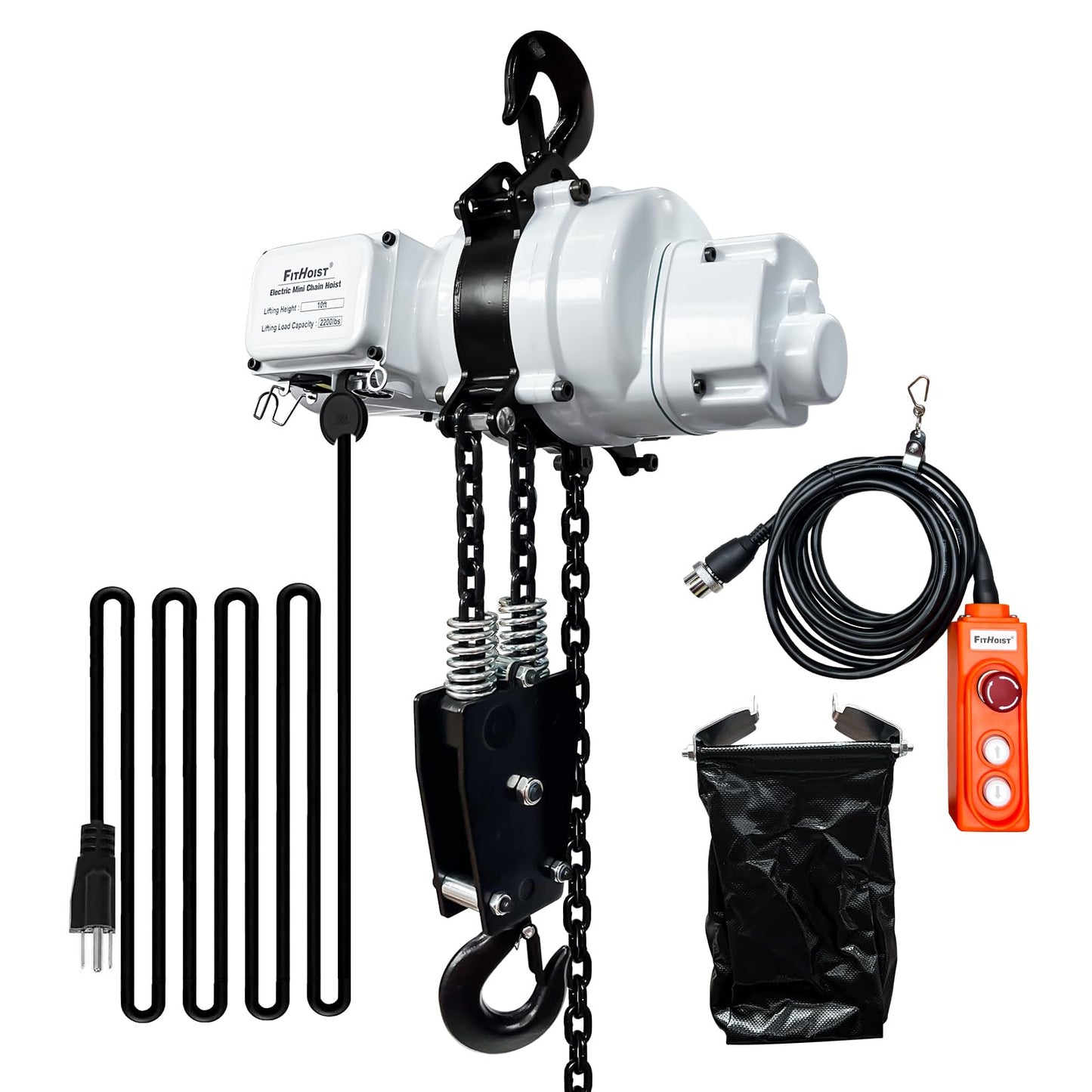 Electric Chain Hoist 2200lbs, 110V Electric Hoist, 10ft Lift Height, Single Phase Overhead Crane with Two 360° Rotatable, DT Grade Carburized Double Chain, for Garage Ceiling, Factories