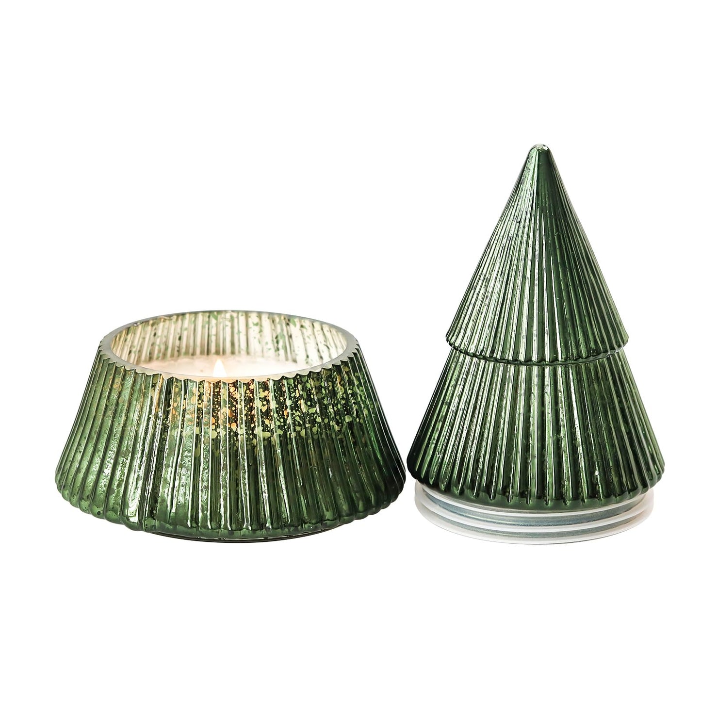 SYFURNIX Fir Pine Scented Candle Mercury Glass Tree Decorative Scented Candle Soy Wax Aromatherapy for Spring Home Table Decor Gift for Women 8oz Green