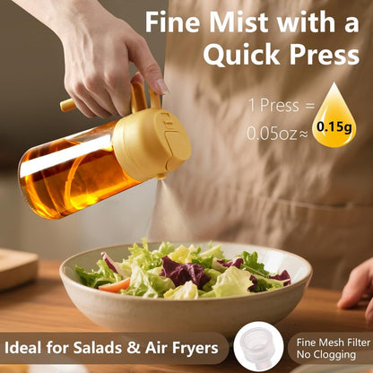 SWEET VIEW Oil Sprayer for Cooking, 16oz/470ml 2 In 1 Glass Olive Oil Sprayr & pourer for Kitchen, Air Fryer, Cooking, Salad, BBQ (Yellow)