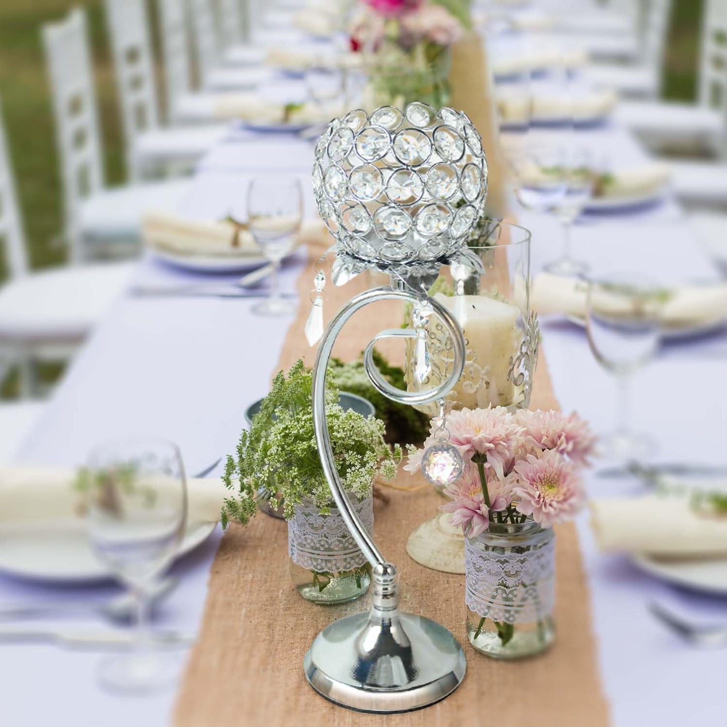 2ps K9 Crystal Candlestick, Candle Holder for Love Wedding/Party/Event Table Centerpiece with Shaped Like a Heart Would be Perfect Centerpiece with Wedding/Party and Great GIF（Silvery）