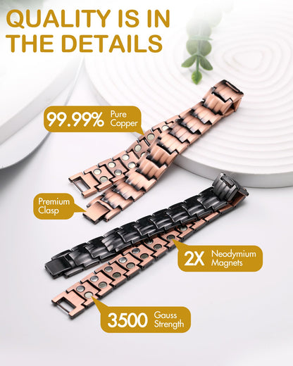 Feraco Men's Copper Magnetic Bracelet Elegant 99.99% Solid Copper Bracelets with Double-Row Strong Magnets,Magnetic Jewelry