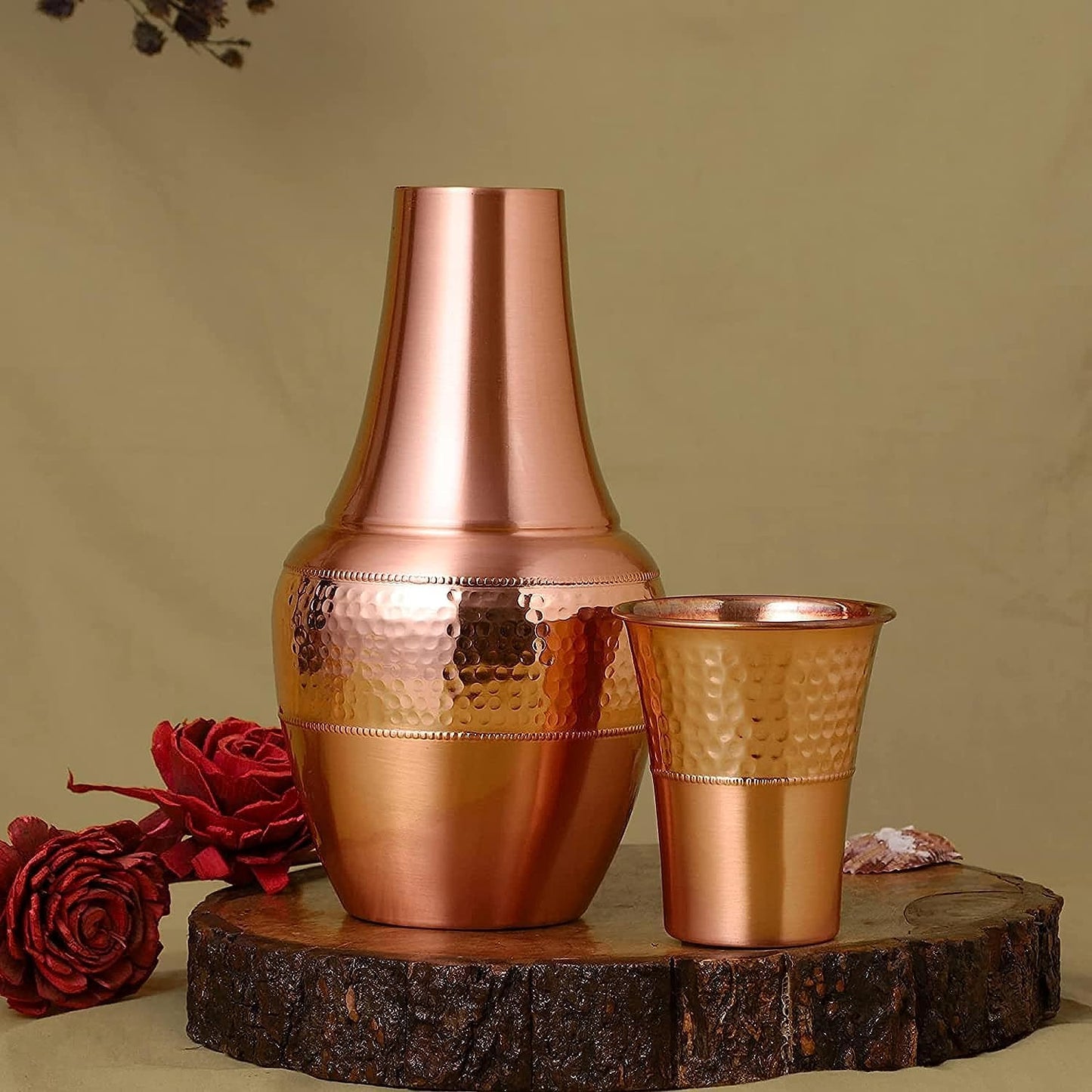 HYGGE Pure Copper Bedside Carafe with Tumbler, 1.4L Water Pitcher for Home, Yoga & Ayurveda Health Benefits – 47.3 fl oz