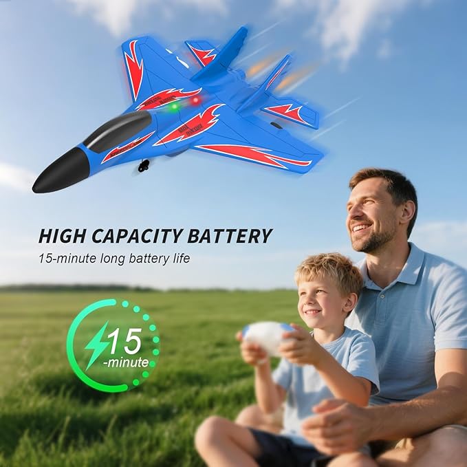 Foam Remote Control Wireless Airplanes RC Planes Remote Control Fighter Toys 2CH 2.4Ghz RC Fighter Jet with Light Hobby Rc Airplanes Easy to Fly for Kids Boys Adults(Black)