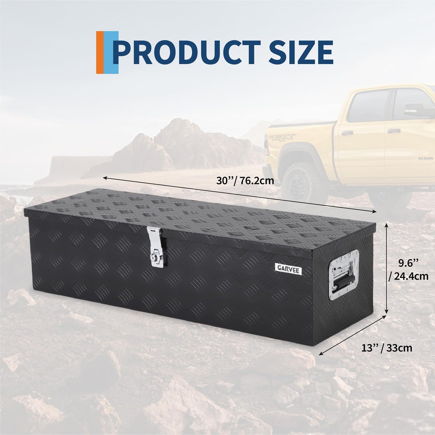 Garvee 30 Inch Aluminum Truck Bed Tool Box - Heavy Duty Diamond Plate Tool Chest with Lock and Keys | Storage Organizer for Pickup Trucks, RV, Trailers | Side Handles, 30 x 13 x 9.6 Inches, Black