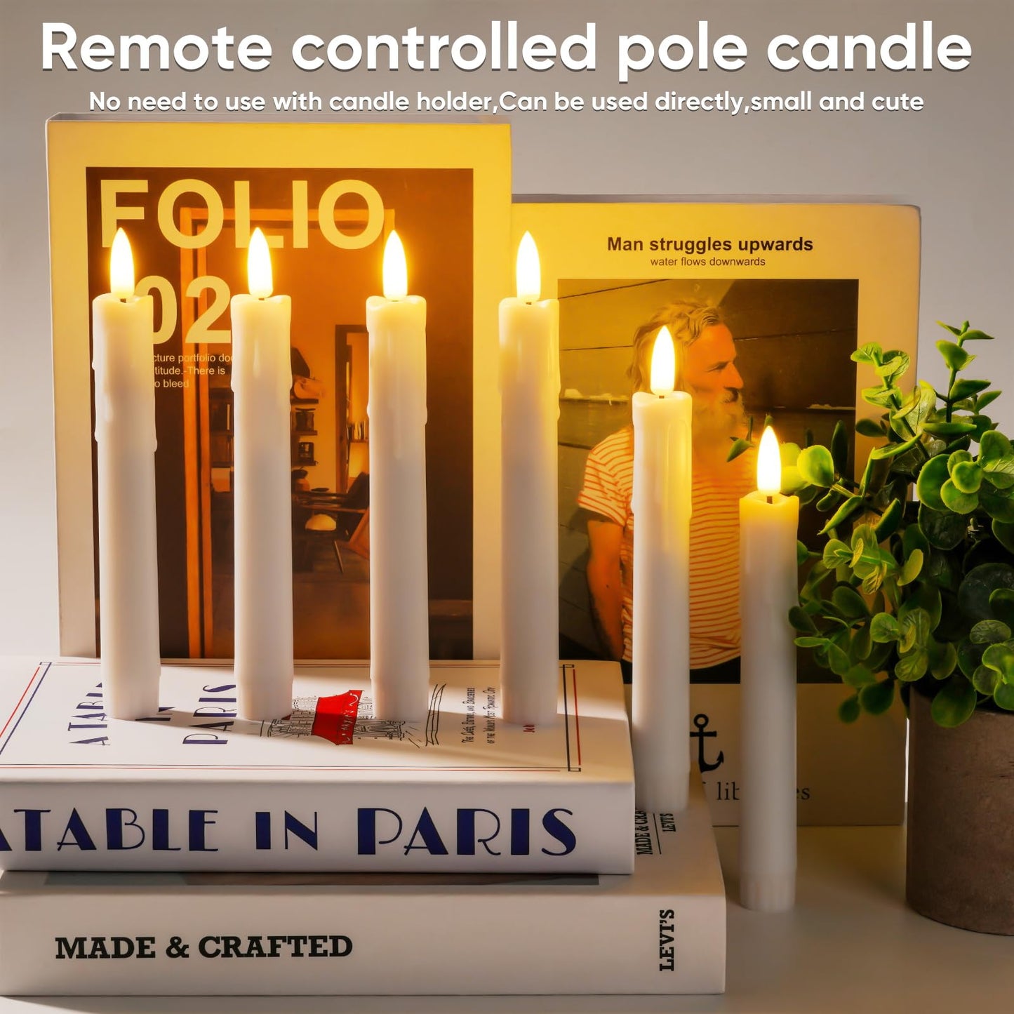 Homemory 7 Inches Flameless Taper Candles with Remote Timer, Short Led Candlesticks with 3D Flickering Light, Battery Operated Candles with Lifelike Flame for Wedding Home Xmas Decor, White, 12 Pcs