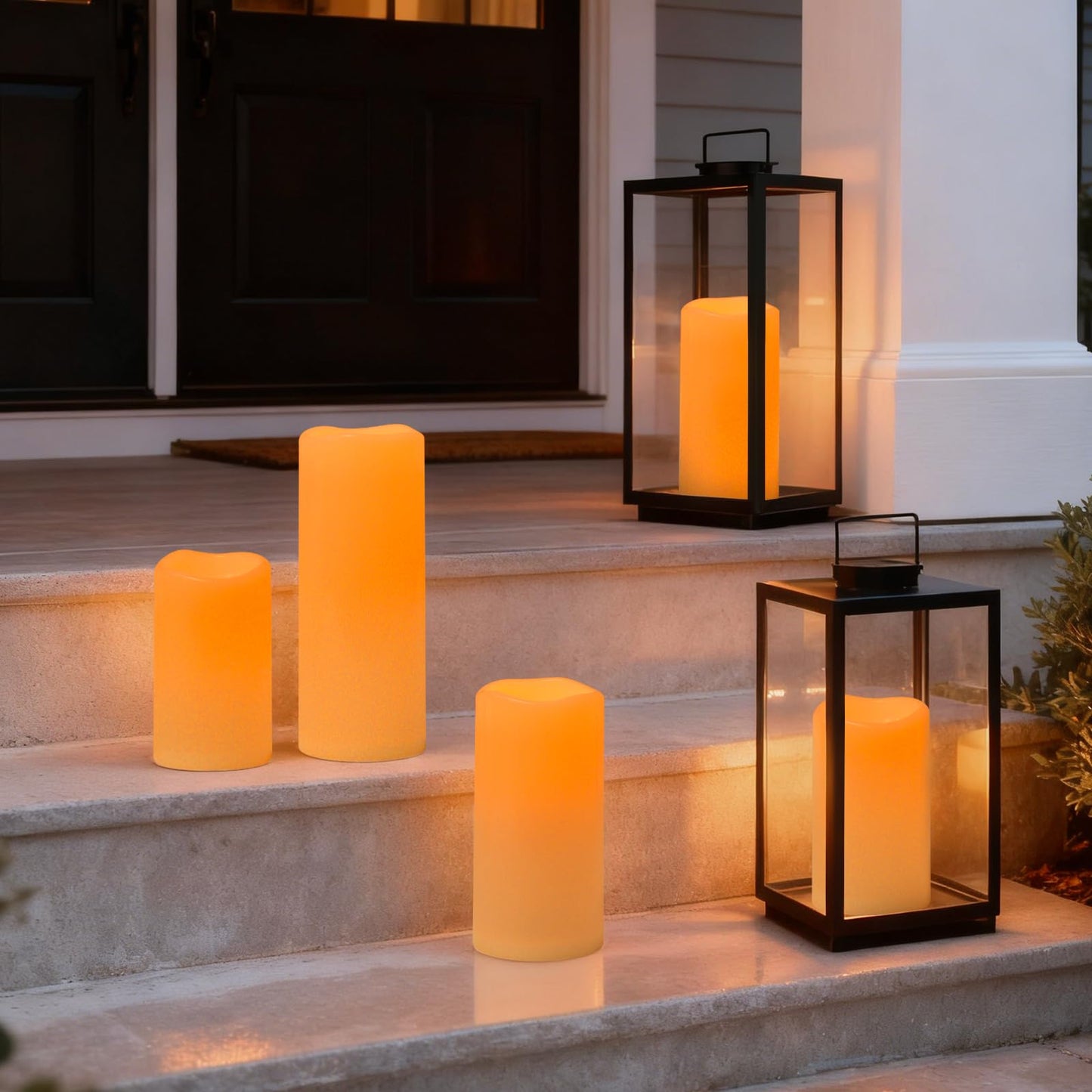 Lumeavetra 6" 8" 10" x 4" Large Waterproof Outdoor Flameless Candles Battery Operated LED Pillar Candles for Indoor Outdoor Lanterns, Ivory, Long Lasting, Set of 3