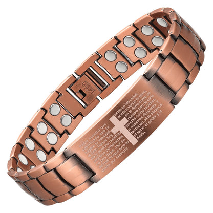 MagEnergy Copper Bracelet for Men, Pulsera de Cobre para Hombres, 99.99% Cross Copper Magnetic Bracelet with Strength 3500 Gauss Magnets, Jewelry Gift for Him