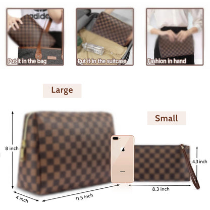 BAGCRAZY Large Makeup Bag, Travel Cosmetic Bag Set 2 Pack, Waterproof PU Leather Toiletry Bag for Women, Portable Makeup Organizer for Travel and Daily Use