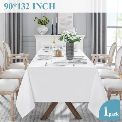 VidaFete 1 Pack Tablecloth 90 * 132inch Rectangle Table Cloth Polyester, Stain Wrinkle Resistant Polyester Dining Table Cover for Kitchen Dinning Party Wedding Tabletop Buffet Decoration(White)