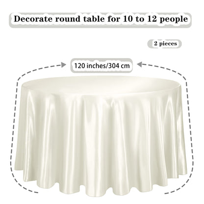 TURSTIN 2 Pieces Round Satin Tablecloth 120 Inches Overlay Table Cover Smooth Fabric Table Decor Bright Silk Tablecloth for Holiday Dinner Wedding Banquet Decoration (Ivory)