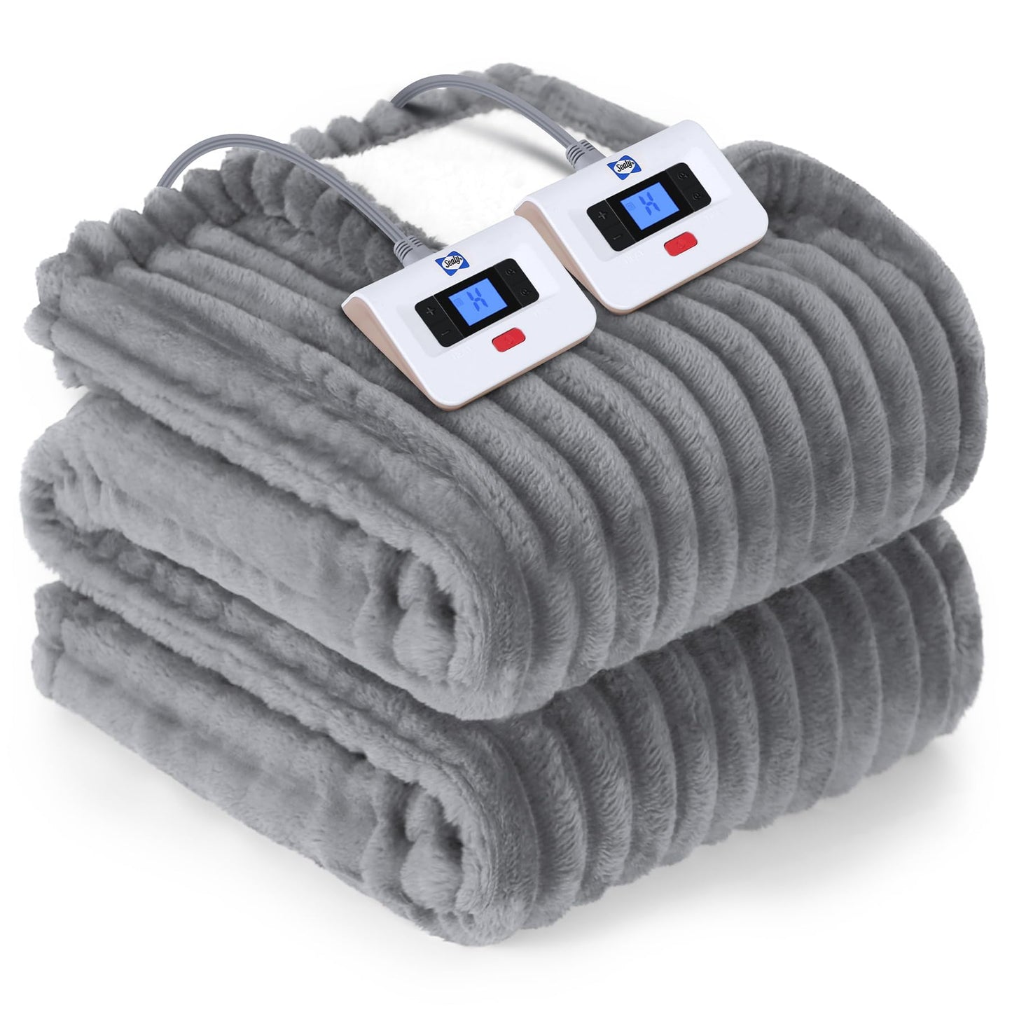 SEALY Electric Blanket Full Size, Soft Ribbed Flannel to Sherpa Reversible Heated Blanket with 10 Heat Settings & 1-12 Hours Auto-Off Overheat Protection, Machine Washable, 72"x84" Beige